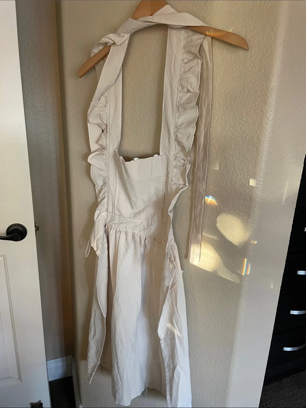 Cream Ruffled Apron with Embroidered Detail No Size Tag